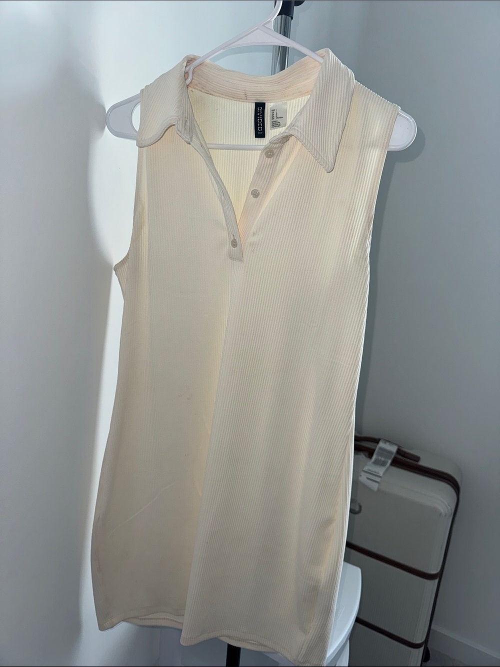 Divided Cream Ribbed Sleeveless Polo Tank
